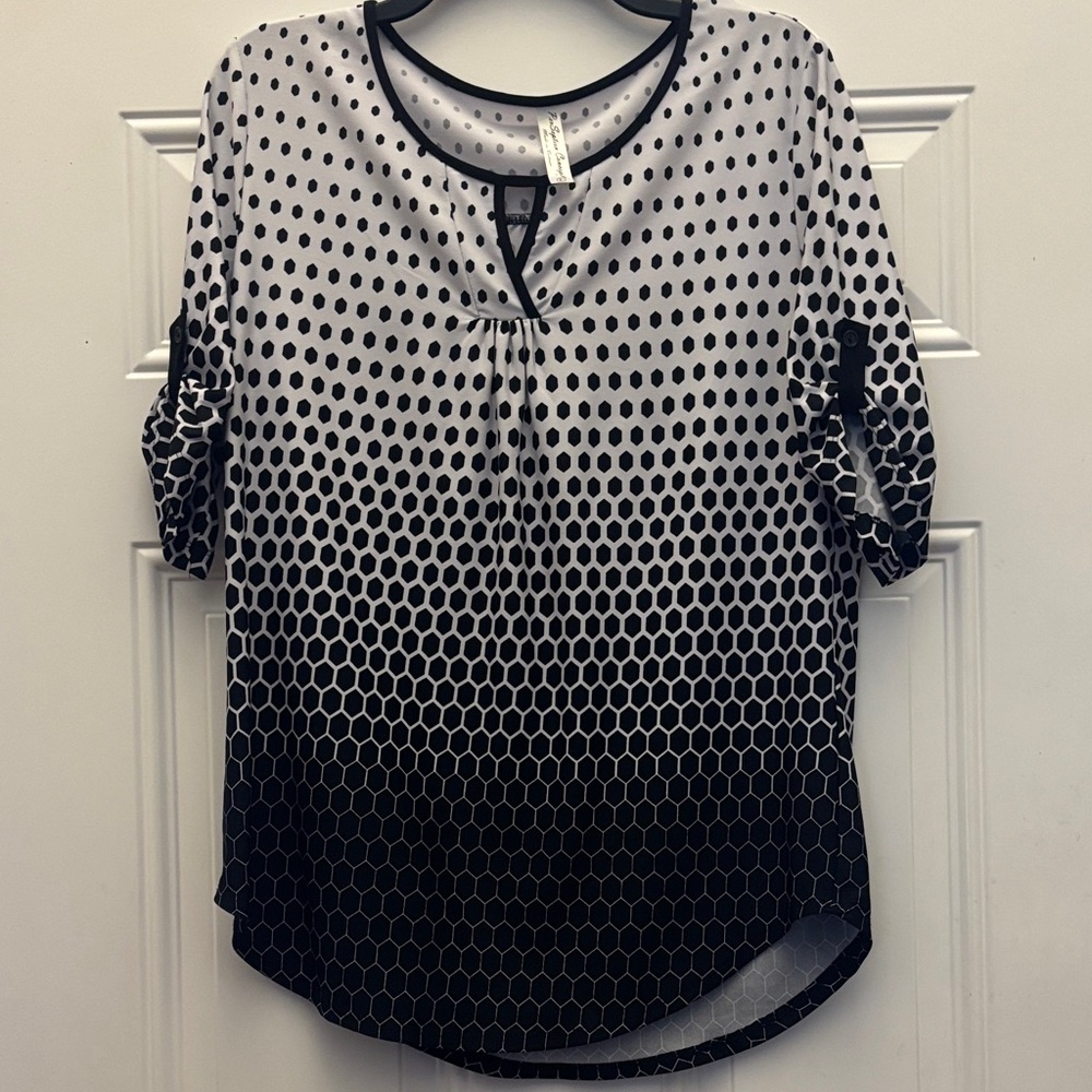 PerSeption Concept Black and White Polka Dot Blouse size large